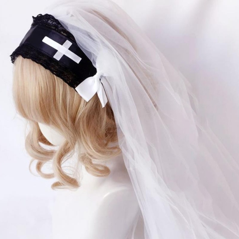 Mạng Che Mặt Màu Đen Phối Ren Kèm Lược Cài Tóc Phong Cách Lolit Halloween