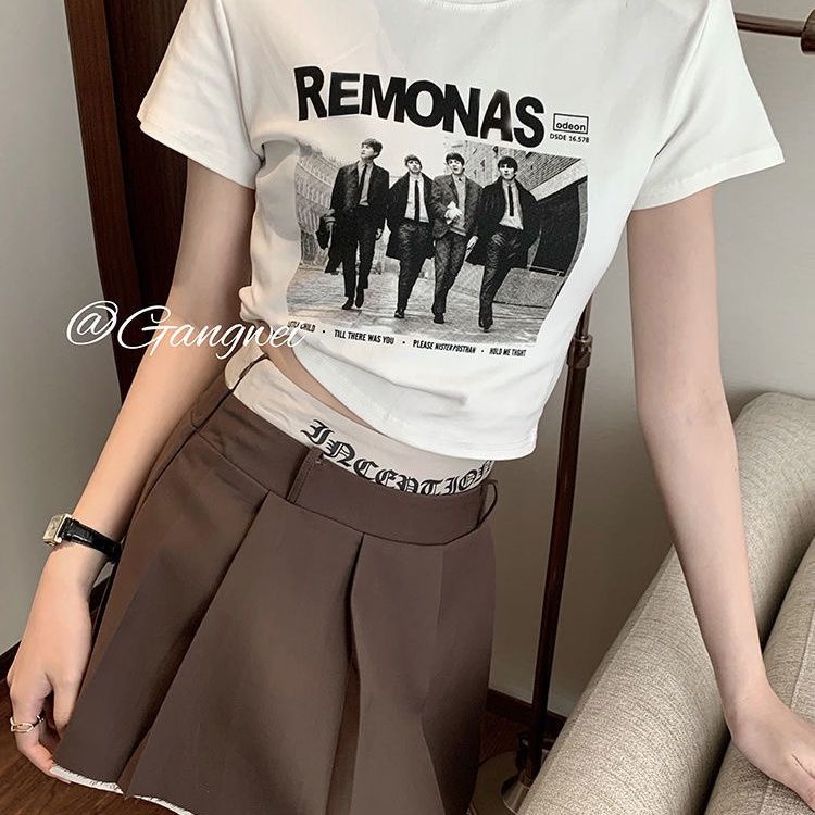 Áo Thun COZOKC Tay Ngắn Hở Rốn In Họa Tiết Thời Trang