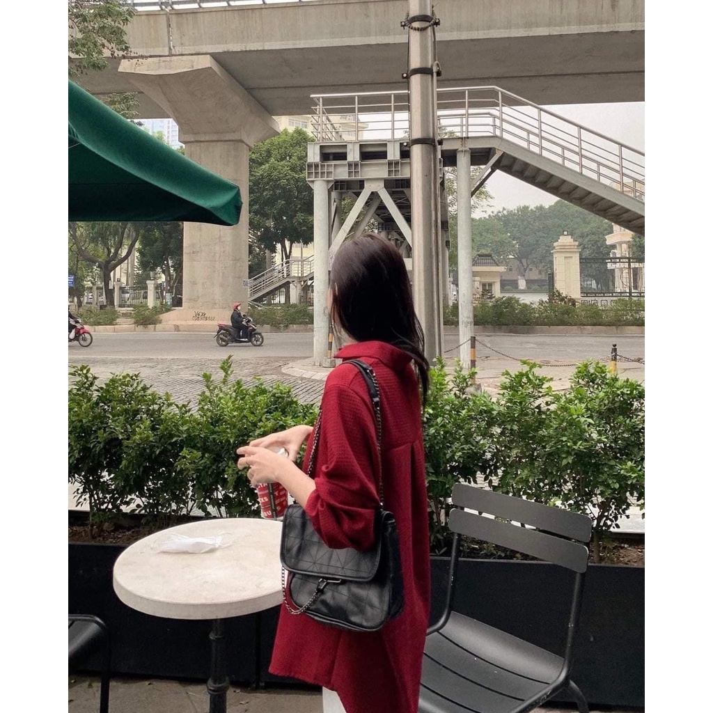 [FREESHIP] Áo sơ mi Hàn Quốc chất xốp màu đỏ  tay lỡ dáng rộng Ulzzang  Ảnh thật 1000%