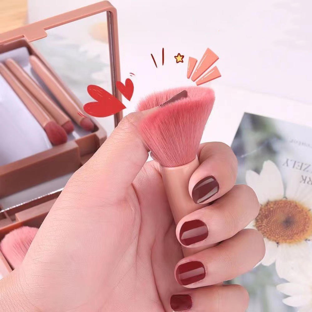 Set 5 Cọ Trang Điểm Kèm Gương Đa Năng Kèm Hộp Đựng Tiện Lợi