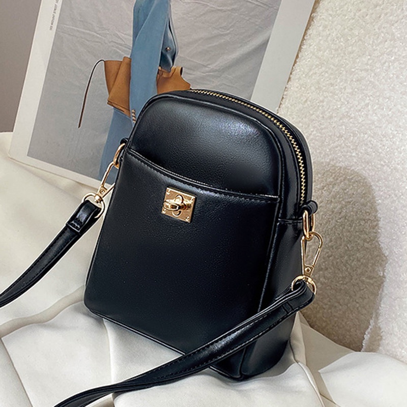 Túi Đeo Chéo mini Bằng Da Có Khóa Kéo Phong Cách Hàn Quốc Thời Trang Cho Nữ