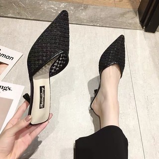 Guốc cao gót mũi nhọn vải lưới big size 35-40 - ảnh thật