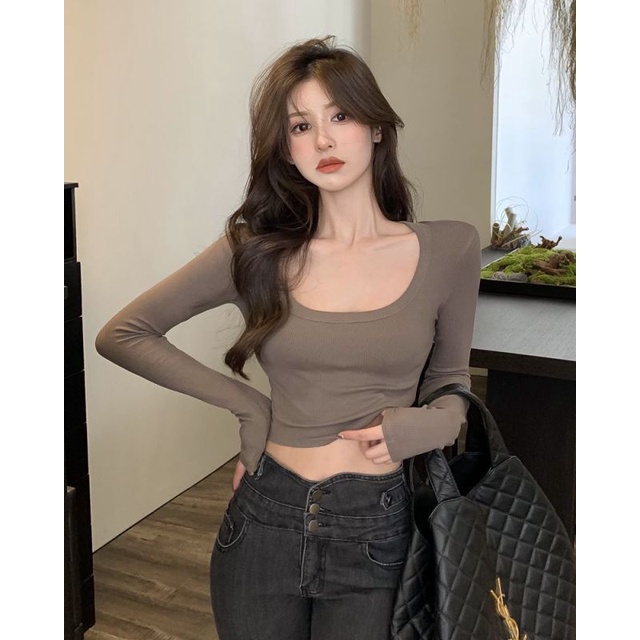 Áo thun NZN tay dài cổ chữ U đơn giản cho nữ