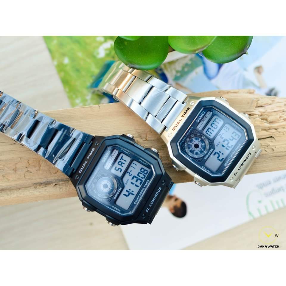 ĐỒNG HỒ NAM NỮ  AE1200 WHD Dây Kim loại chống nước tốt mặt vuông đủ màu