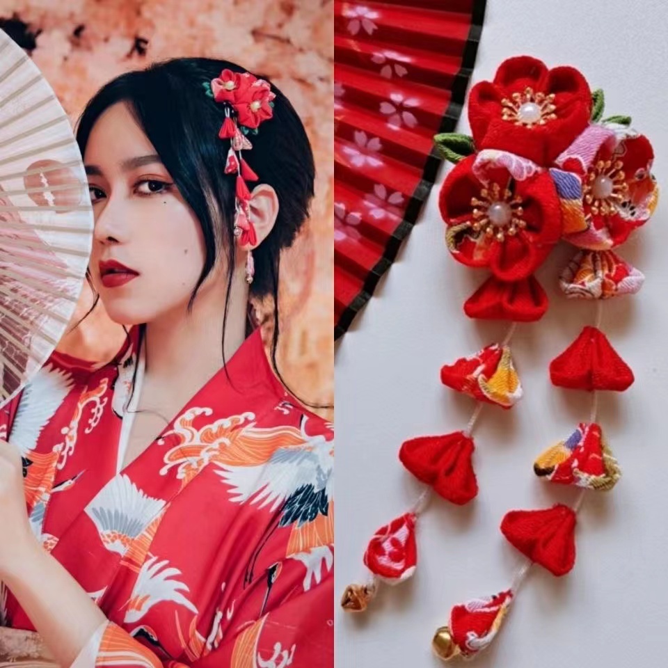 Hi-kid Trâm Cài Tóc Tua Rua Hoa Thủ Công Màu Trơn Phong Cách Nhật Bản Phụ Kiện Hán Phục Kimono Truy Cập