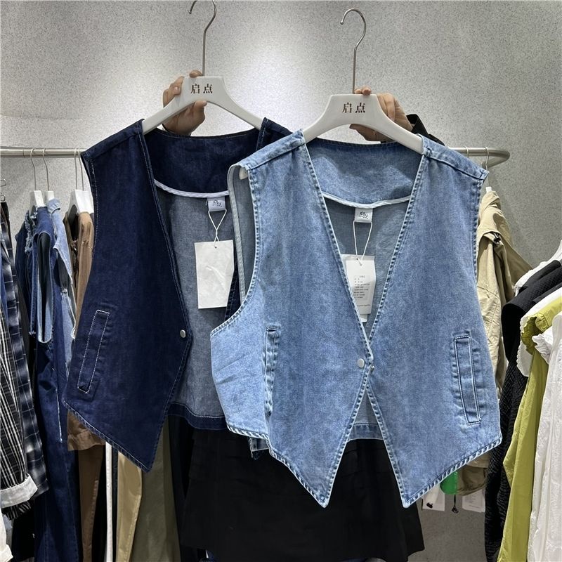 Áo Khoác Denim Không Tay Cài Nút Phong Cách Hàn Quốc Cổ Điển Thời Trang Mùa Xuân Hàng Mới Dành Cho Bạn Nữ