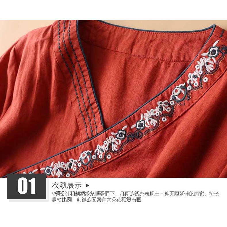 Áo Kiểu Vải Lanh Dáng Rộng Thêu Họa Tiết Kiểu Retro Thời Trang Mùa Hè 2023 Cho Nữ