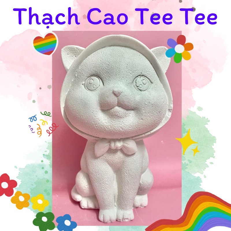 Tượng thạch cao tô màu size XXL mèo trùm khăn cao cấp