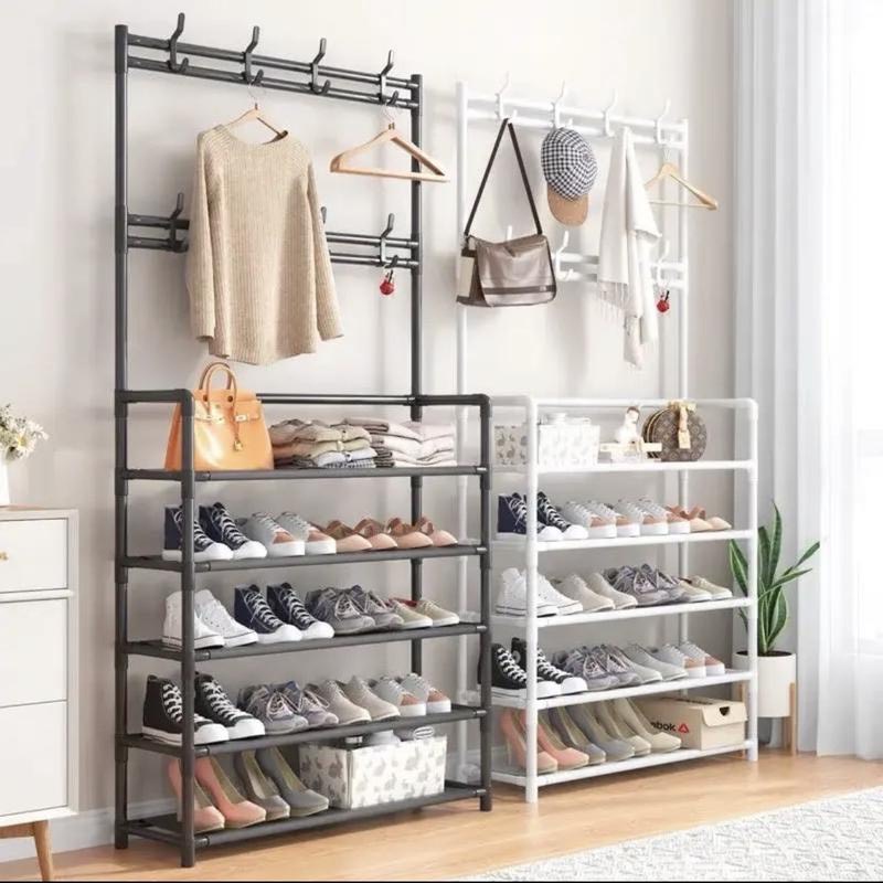 Kệ Treo Quần Áo Kim Loại Kết Hợp Giá Để Giày Dép Đa Năng 5 Tầng Hiện Đại