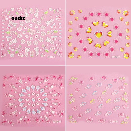 Set 50 Tấm Hình Dán Họa Tiết Hoa Và Bướm 3D Trang Trí Móng Nghệ Thuật DIY