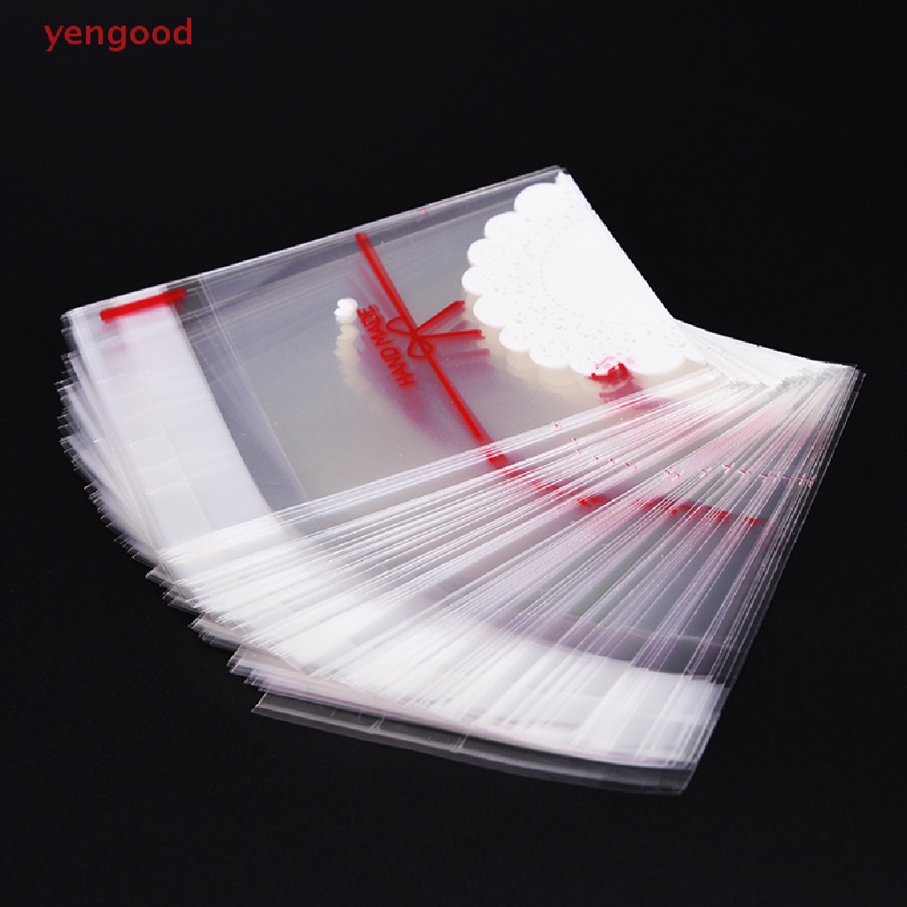 Set 100 Túi Nhựa Đựng Bánh Kẹo Tự Dính In Họa Tiết Ren Nơ Xinh Xắn