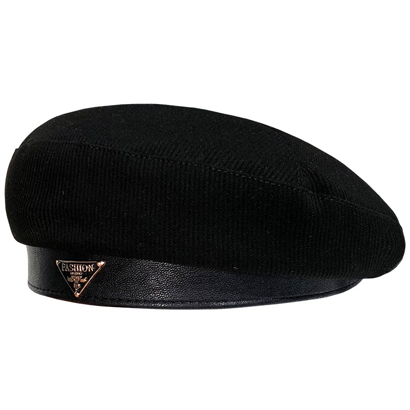 HMH®Mũ nồi beret viền da tag sắt thiết kế hiện đại chất liệu cotton 2 lớp dày dặn phong cách Hàn Quốc