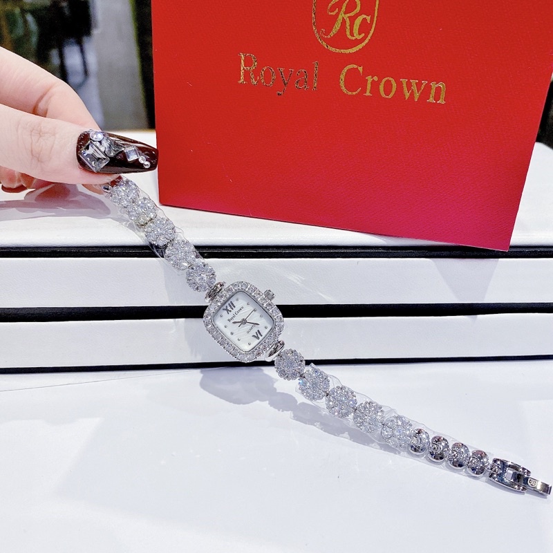 Đồng Hồ Nữ Royal 1514 Crown Chính Hãng Dây Kim Loại mặt vuông Đính Đá Chống Nước Chống Xước