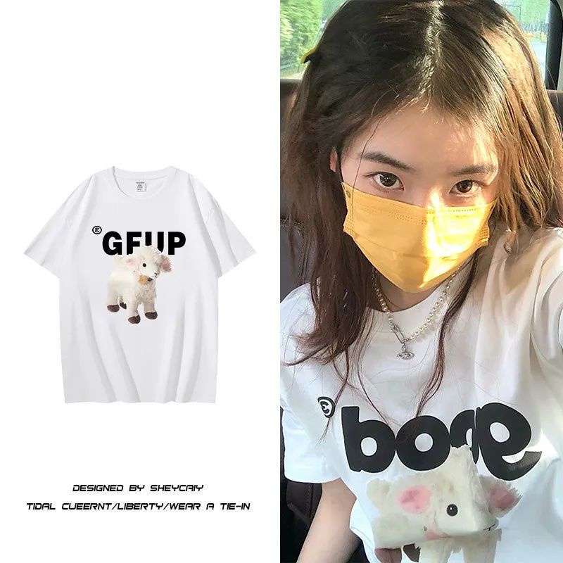 Jiashucheng Áo Thun Nữ Ngắn Tay Phong Cách Đường Phố Mỹ Mới