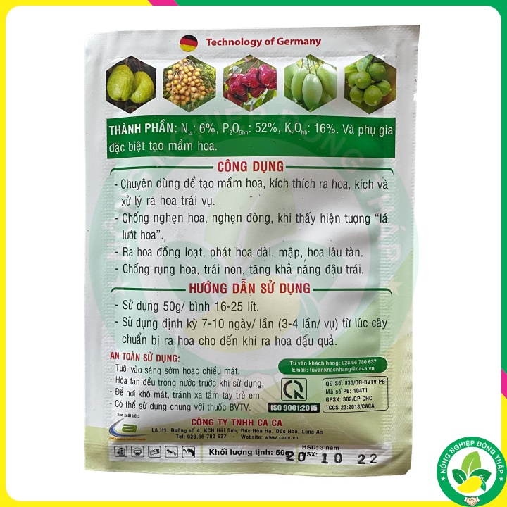 Phân Bón Hỗn Hợp NPK CACA 6-52-16 SIÊU RA HOA – Chống rụng hoa và quả non, Dưỡng hoa – Dưỡng quả, Dưỡng câ