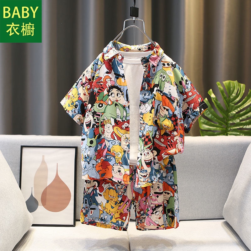 Set Áo Thun Ngắn Tay Và Quần Short Họa Tiết Hoa Thời Trang Mùa Hè Phong Cách Mới Cho Bé Trai
