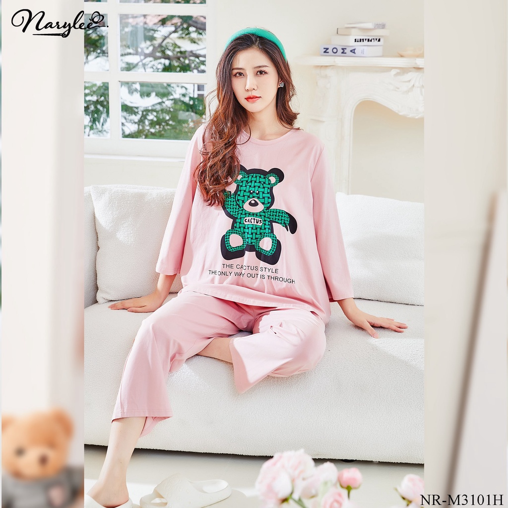 Bộ mặc nhà mùa xuân áo tay lỡ chất cotton mỏng Narylee mã NR-3101