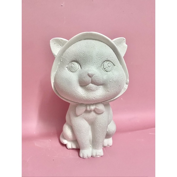 Tượng thạch cao tô màu size XXL mèo trùm khăn cao cấp