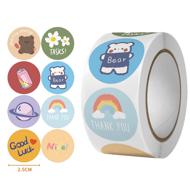 Xả kho - Cuộn 500 Tem dán cảm ơn đường kính 25mm nhãn dán chai trà sữa sticker Thank you trang trí cute