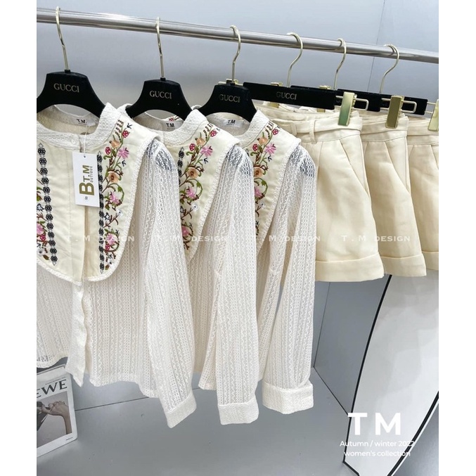 SET ÁO REN HOA THÊU NỔI + SHORT NUDE