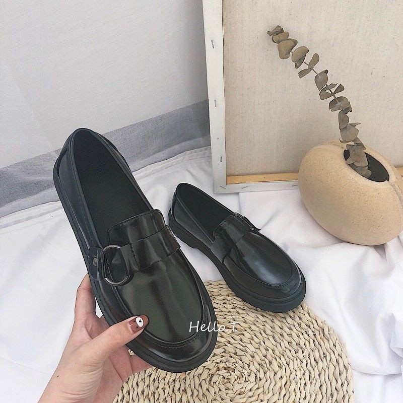 Giày ulzzang da mềm phối khuy tròn (ảnh thật ở cuối) - Hàng Quảng Châu