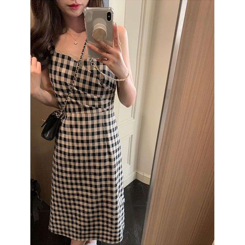 Đầm Dệt Kim Dáng Dài Chống Nắng Họa Tiết Sọc Caro Phong Cách Pháp Cổ Điển Thời Trang Mùa Xuân Cho Nữ