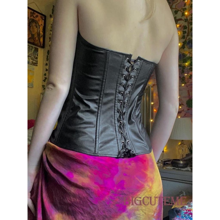 [] - Áo Tank Top Giả Da Không Tay Màu Trơn Có Khóa Cài Dành Cho Nữ