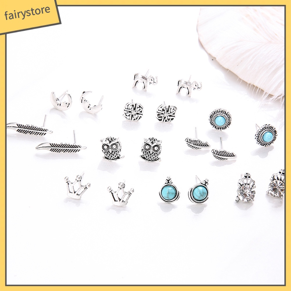 Set 10 Cặp Bông Tai Nữ Đính Đá Thời Trang