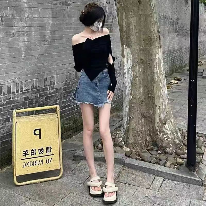 Jiashucheng Chân Váy Denim Chữ a Lưng Cao Dáng Ôm Màu Xanh Dương Thời Trang Mùa Hè Cho Nữ