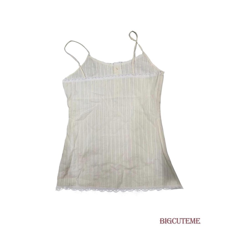 [] Áo Không Tay Ôm Dáng Phối Ren Cắt Sâu Cài Nút Dưới Áo Mùa Hè Cho Nữ