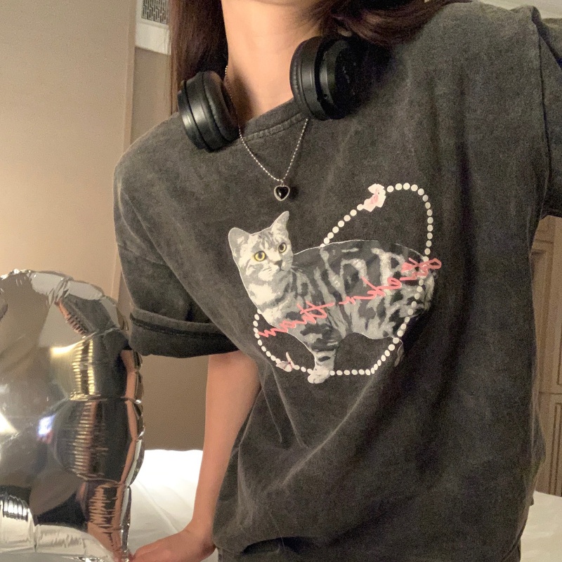 Áo thun SUXI ngắn tay dáng rộng in họa tiết thời trang mùa hè dành cho nữ