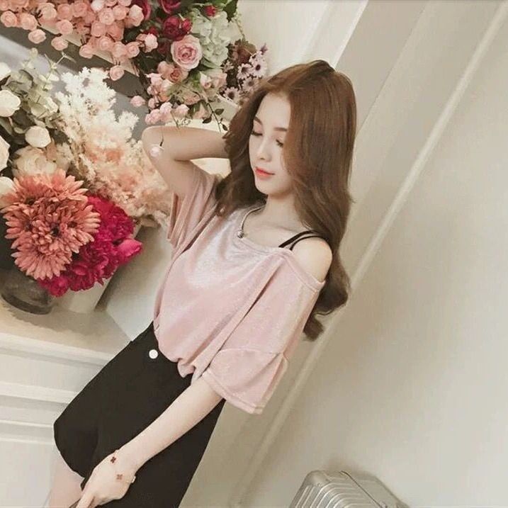 Áo Thun Tay Ngắn Hở Vai Phong Cách Hàn Quốc Thời Trang Mùa Hè Xinh Xắn Cho Nữ