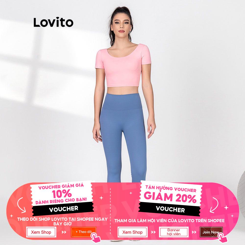 Áo ngực thể thao Lovito có miếng đệm ngực thiết kế đan dây chéo sau lưng màu trơn nhanh khô L06015 (màu tím nhạt)