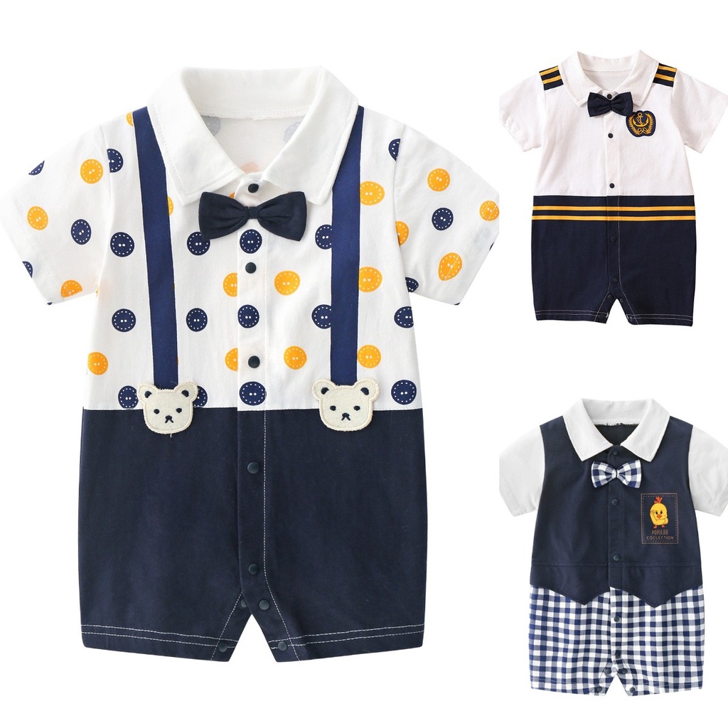 Áo Liền Quần Bằng Cotton Tay Ngắn Thời Trang Mùa Hè Dành Cho Bé Trai 0-18 Tháng Tuổi