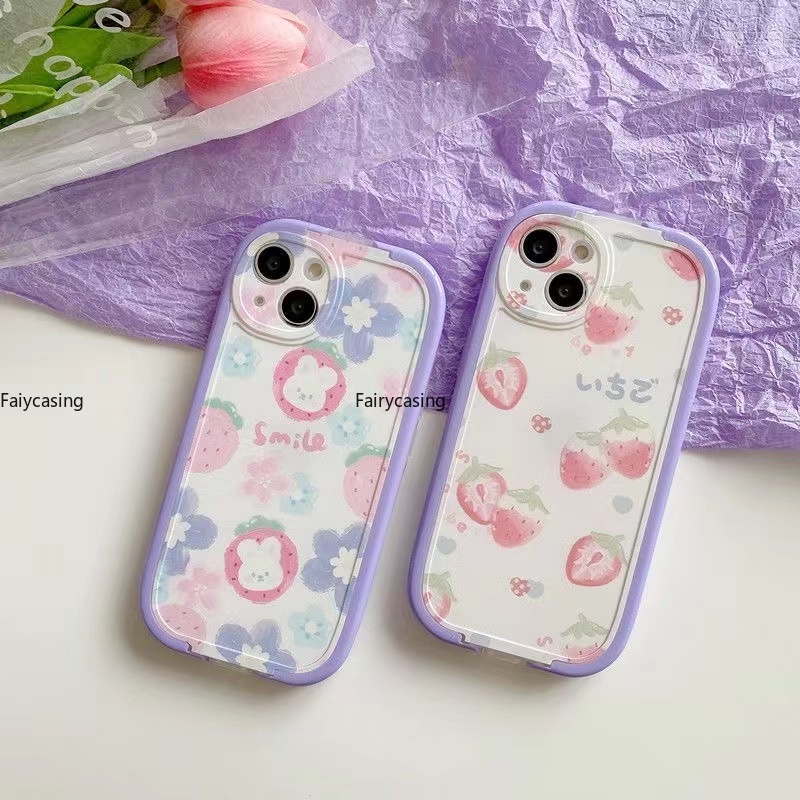 Ốp Điện Thoại Có Giá Đỡ Hình Thỏ Dâu Tây Cho iPhone 14 11 12 13 pro MAX XS MAX 8 7 6 6S Plus X 5S SE XR