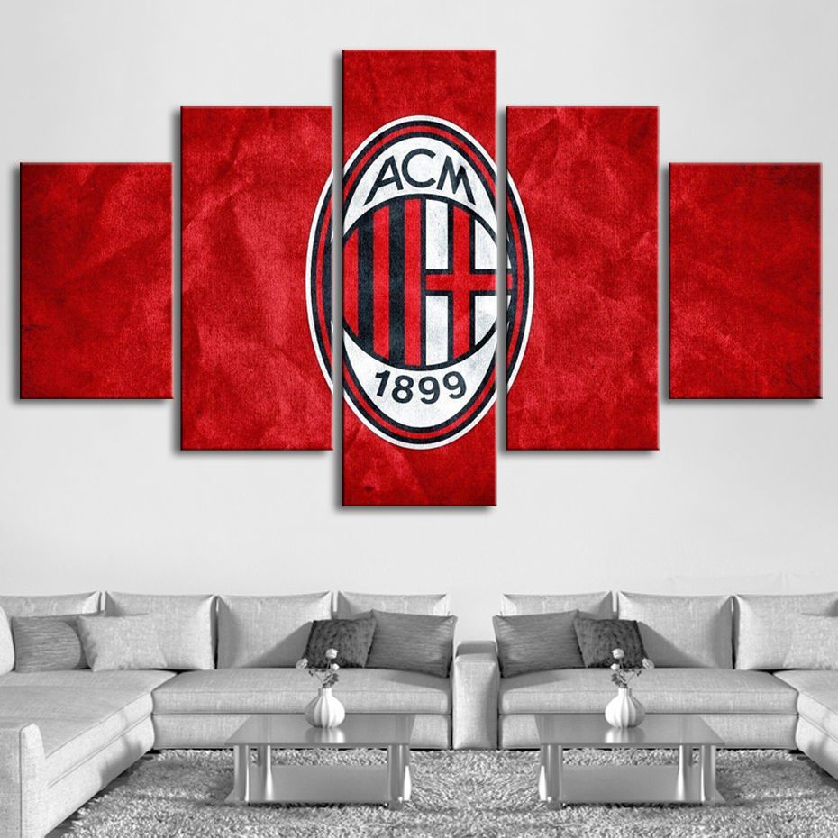 Tranh Vải Bạt Treo Tường In Logo Câu Lạc Bộ Bóng Đá AC Milan Trang Trí Nhà Cửa Phòng Khách