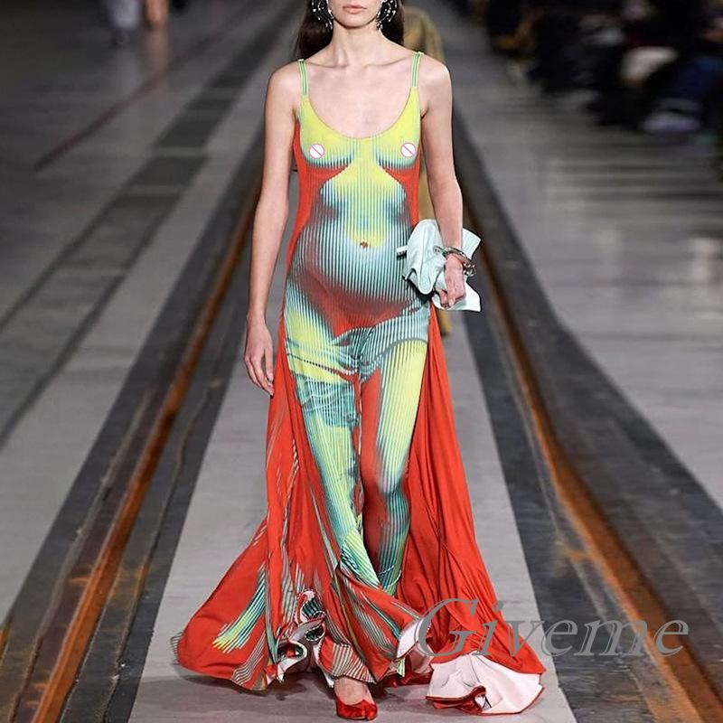 Đầm Body Sát Nách Cổ Chữ U In Họa Tiết 3D Thời Trang Mùa Hè Cho Nữ