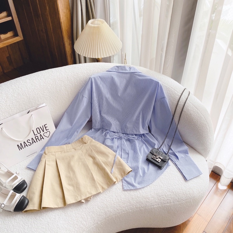 Set áo kẻ quần short cute