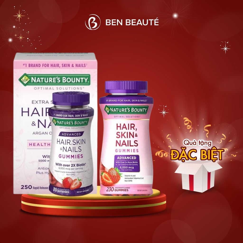 Kẹo Dẻo Nature's Bounty Hair, Skin & Nails Gummies Làm Đẹp Da Tóc