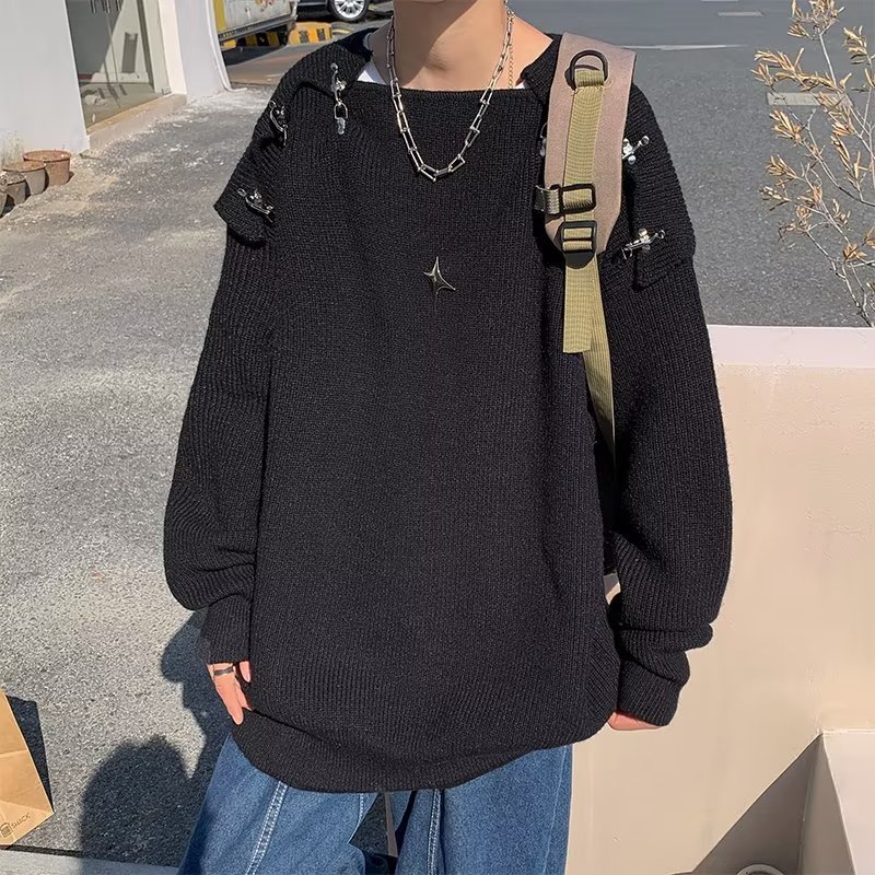 Áo Sweater Dệt Kim Tay Dài Dáng Rộng Màu Trơn Kiểu Hàn Quốc Thời Trang Cho Nam