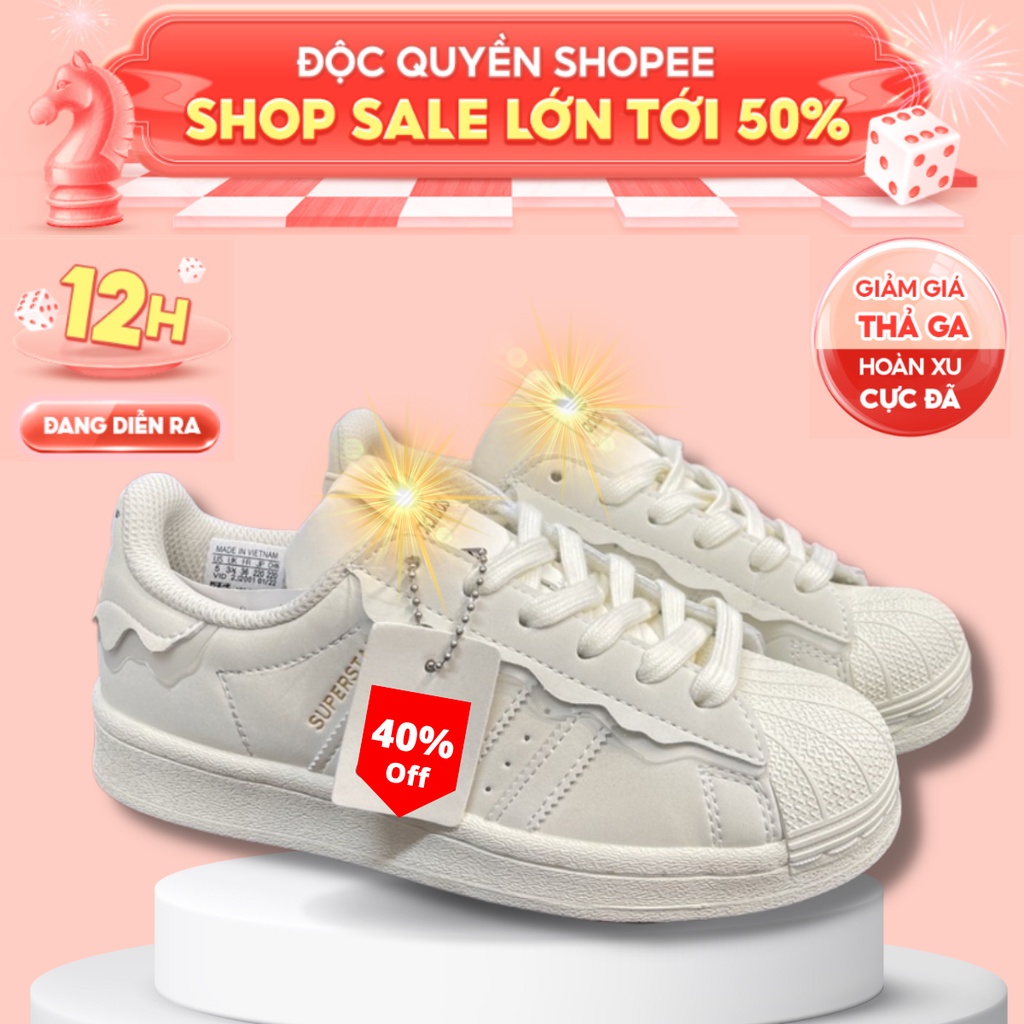 Giày Adidas Superstar Das Sò Màu Kem, Hồng, Xanh, Giày thể thao Adidas Sò Trắng bản cao cấp AM SNEAKER