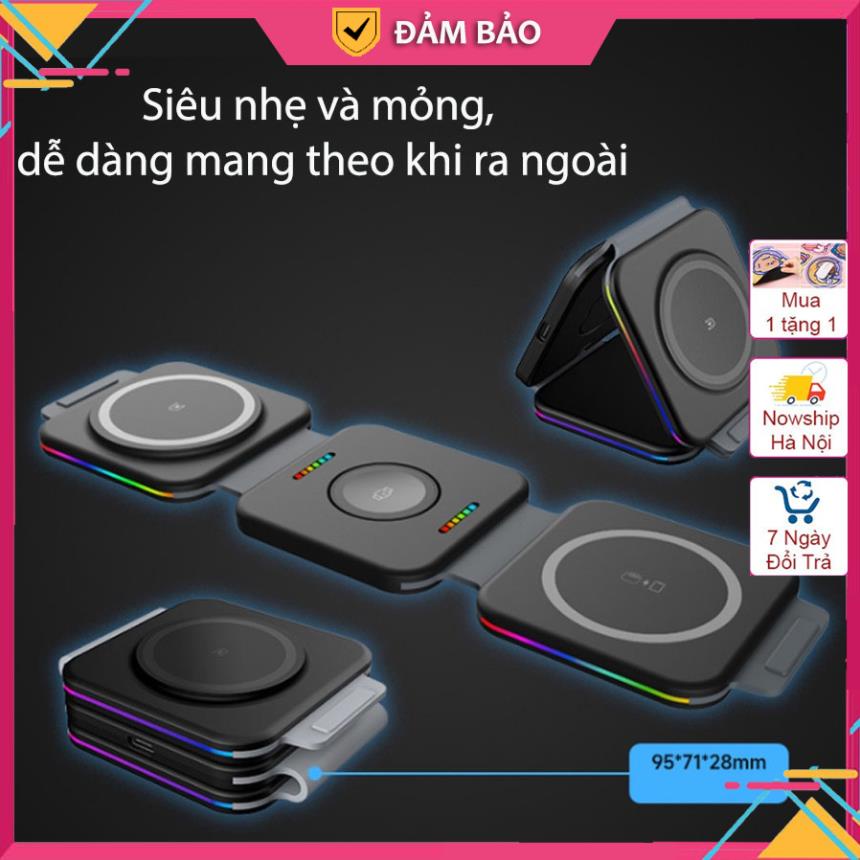 Sạc nhanh 3 in 1 dạng cuộn độc đáo  cùng lúc 3 thiết bị thông minh ( điện thoại – tai nghe – Đồng hồ)