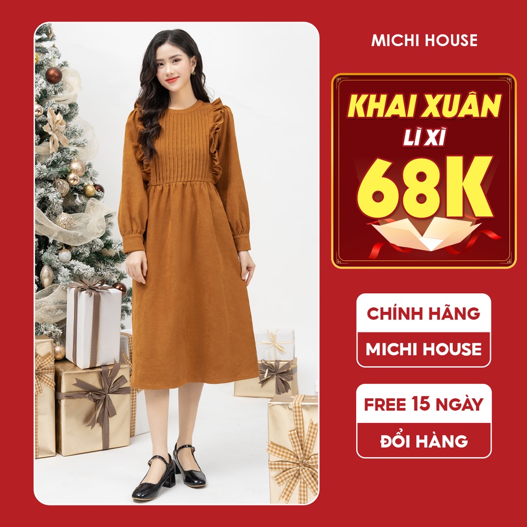 Đầm Suông Đuôi Cá Thu Đông Michi House Váy Nhung Xuông Dự Tiệc Sang Trọng Dáng Dài Qua Gối Freesize Bầu Mặc Xinh V546