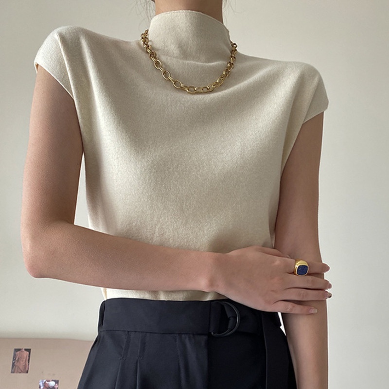 Áo Dệt Kim Tay Ngắn Cổ Cao Thời Trang Cá Tính