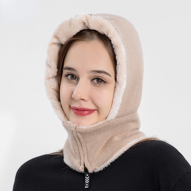 Women's woolen hat with thick velvet lining against wind and cold