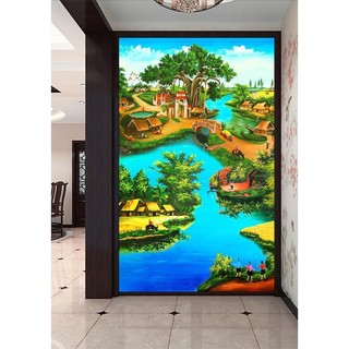 Tranh dán tường 3d tranh khổ đứng có sẵn keo phong cảnh đồng quê 2