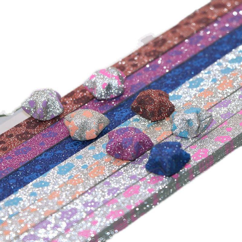 Giấy gấp sao năm cánh lấp lánh kim tuyến nhiều màu độc đáo