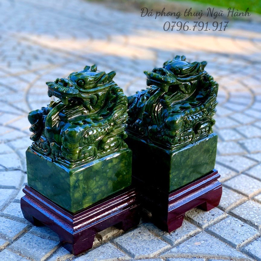 Ấn Rồng Phong Thủy đá ngọc Serpentine - Cao 12cm & 15cm