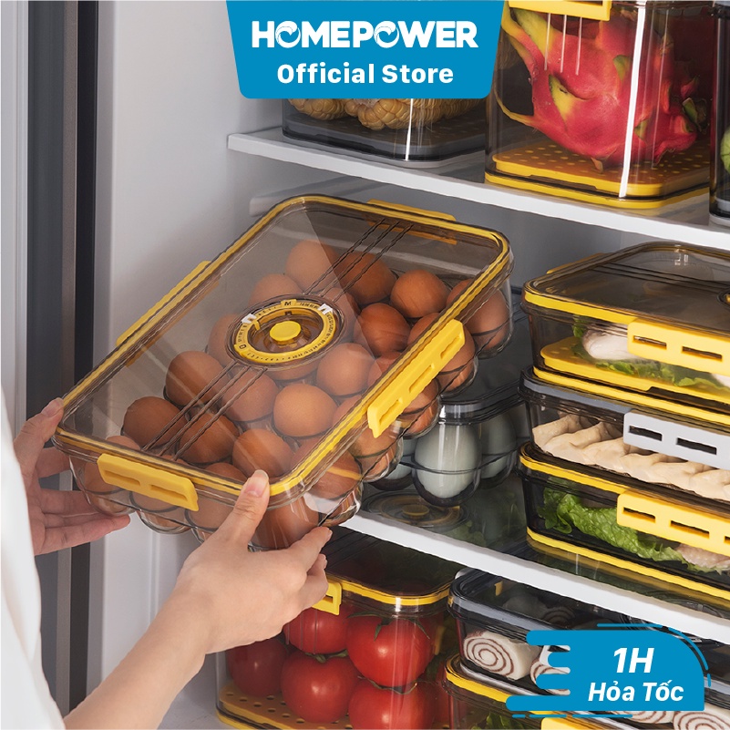 Hộp đựng trứng, bảo quản trứng tủ lạnh Homepower cao cấp - Có vòng ghi chú thời gian bảo quản tiện lợi