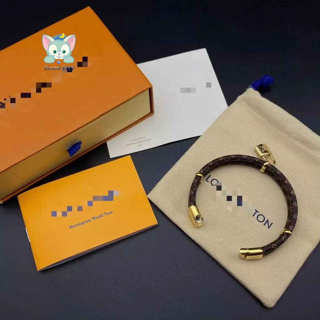 LOUIS VUITTON Vòng Tay Da pu Hai Lớp Khóa Họa Tiết LV Thời Trang 2023 Dành Cho Nam Và Nữ 86119